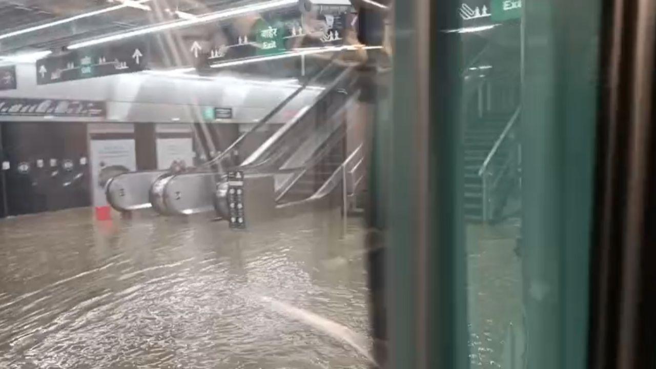 Due to the sudden and intense rainfall today, water seepage was reported at the under-construction entry/exit structure of Acharya Atrey Chowk station, located along Dr. Annie Besant Road