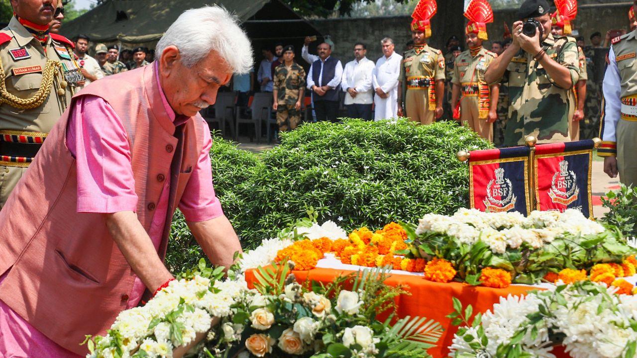 Minister Satish Sharma, BSF Inspector General (Jammu frontier) Shashank Anand, Jammu Divisional Commissioner Ramesh Kumar, Jammu Inspector General of Police Bhim Sen Tuti and other senior BSF, police and civil officers also attended the ceremony to pay floral tributes to the slain officer