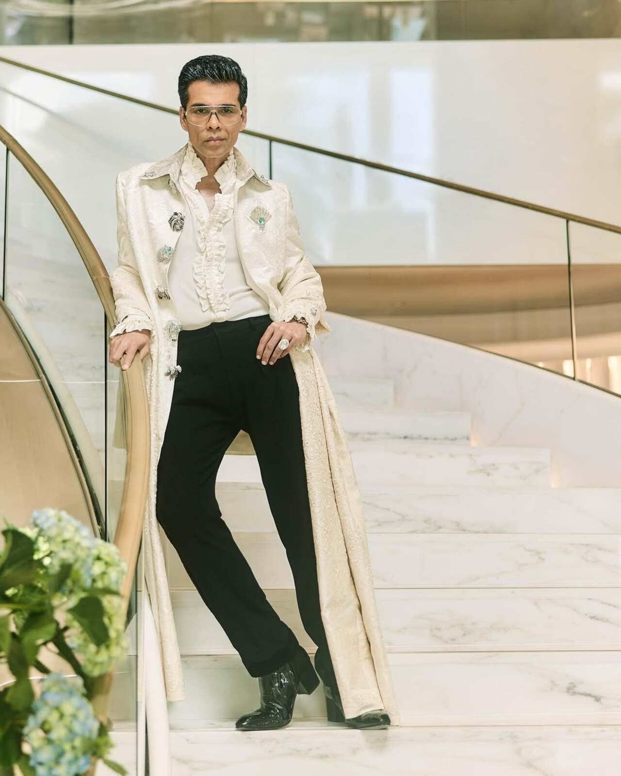Karan Johar, who backed the Indian film Homebound competing at Cannes, opted for good friend Manish Malhotra's design while walking the red carpet at Cannes