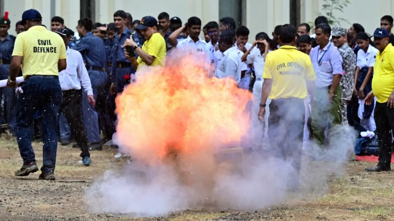 At 4 pm on Wednesday, a siren blared at Cross Maidan in south Mumbai, setting off a flurry of activity as part of a security drill simulating an air strike