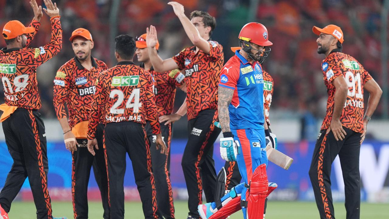 The damage was inflicted by a fiery spell from Sunrisers’ skipper Pat Cummins, who returned impressive figures of 3 for 19 in his four overs