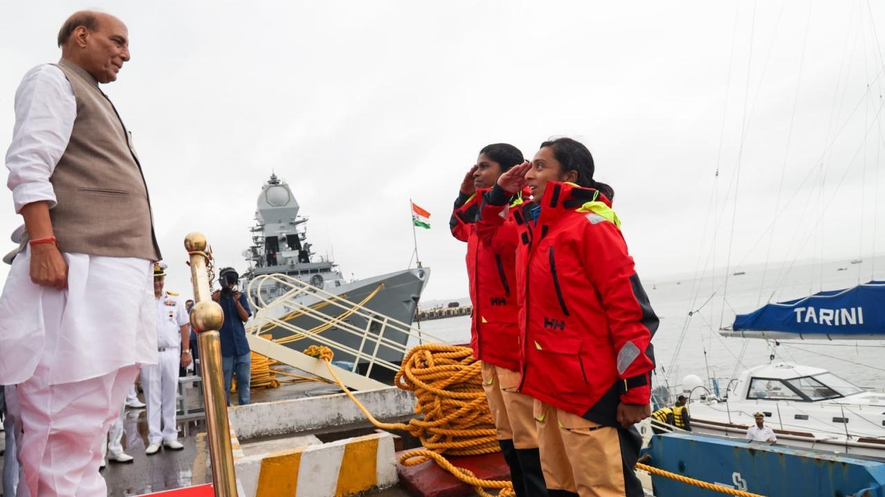 IN PHOTOS: Indian Navy's two-member women team returns after sailing around glob