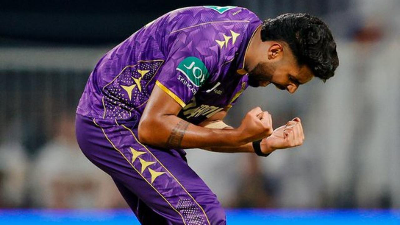 Varun Chakravarthy and impact player Harshit Rana registered two wickets each to their names. Pacer Vaibhav Arora, too, claimed one wicket. KKR's bowling unit restricted RR to 205 runs and bagged eight wickets(Pic: X/@KKRiders)