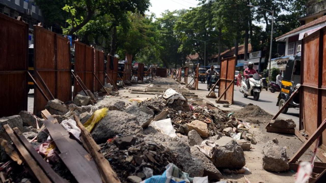 Ongoing road construction work was observed on Hill Road near Bandra Police Station in Bandra (West) area of suburban Mumbai, on May 30, 2025