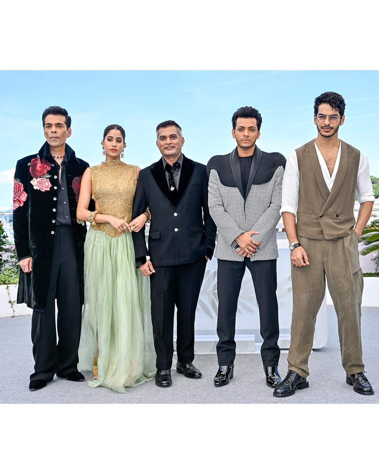 The team of Homebound proudly presented their film at the festival as it was selected in the Un Certain Regard. In pic- Karan Johar, Janhvi Kapoor, Neeraj Ghaywan, Vishal Jethwa, Ishaan Khatter