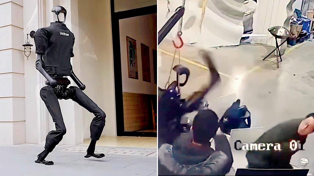 Leaked lab footage shows the robot going berserk and attacking engineers in a factory in China. PICS/ISTOCK and YOUTUBE@MikeKalil 