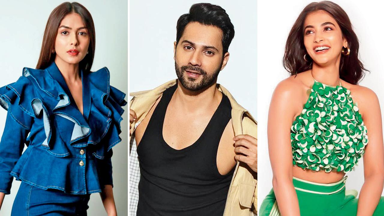 Mrunal Thakur, Varun Dhawan and Pooja Hegde