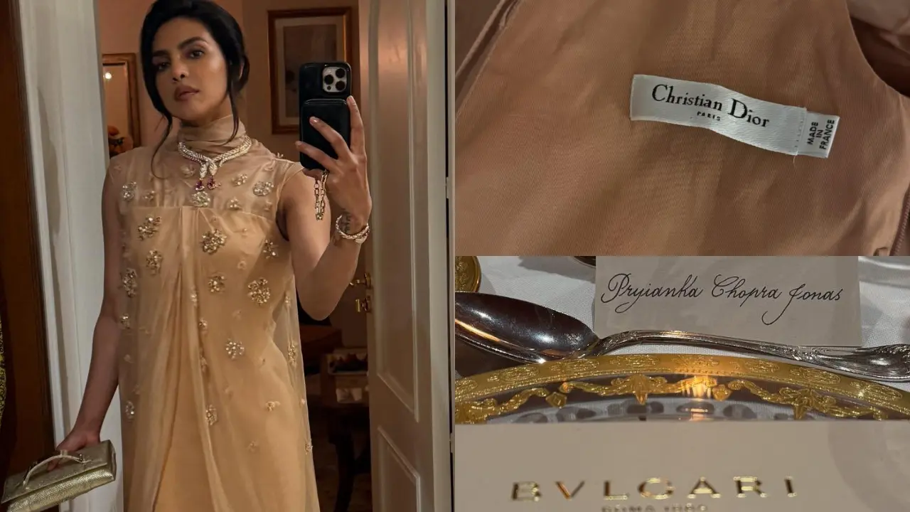 Priyanka Chopra attended her first event in Sicily, Italy — a grand Bvlgari soirée. She shared glimpses of the elegant dinner setting, where fans quickly spotted a charming error on her name card, which read “Pryianka” instead of “Priyanka.” She also revealed the tag on her dress — a stunning piece by Christian Dior. The evening, much like the brand, was a perfect blend of luxury and timeless elegance