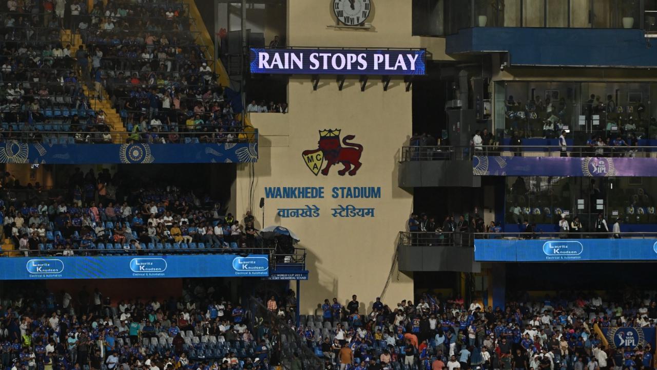 Due to persistent rain during the IPL 2025 match between Mumbai Indians (MI) and Gujarat Titans (GT), the play was stopped on several occasions at the iconic venue, Wankhede Stadium in Mumbai(Pic: Satej Shinde)