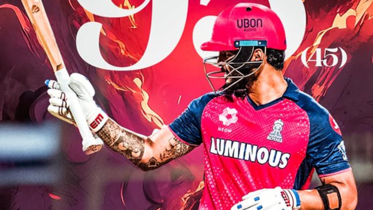 His knock came to an end with a score of 95 runs off just 45 deliveries. His stellar knock was laced with six boundaries and eight maximums(Pic: X/@rajasthanroyals)