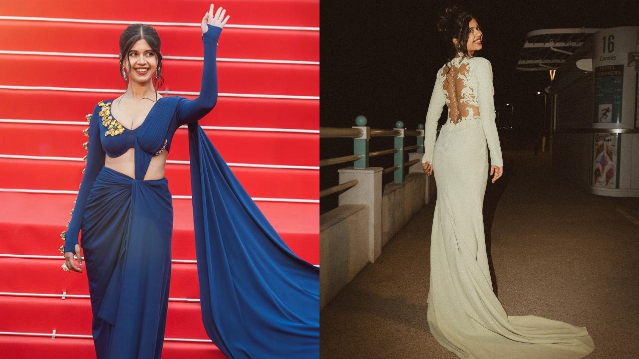 Sejal Kumar dazzled at Cannes 2025 in a royal blue saree by Papa Don’t Preach, blending traditional elegance with modern style. Her braided hair and bold accessories completed the look, marking her stunning debut on the global fashion stage