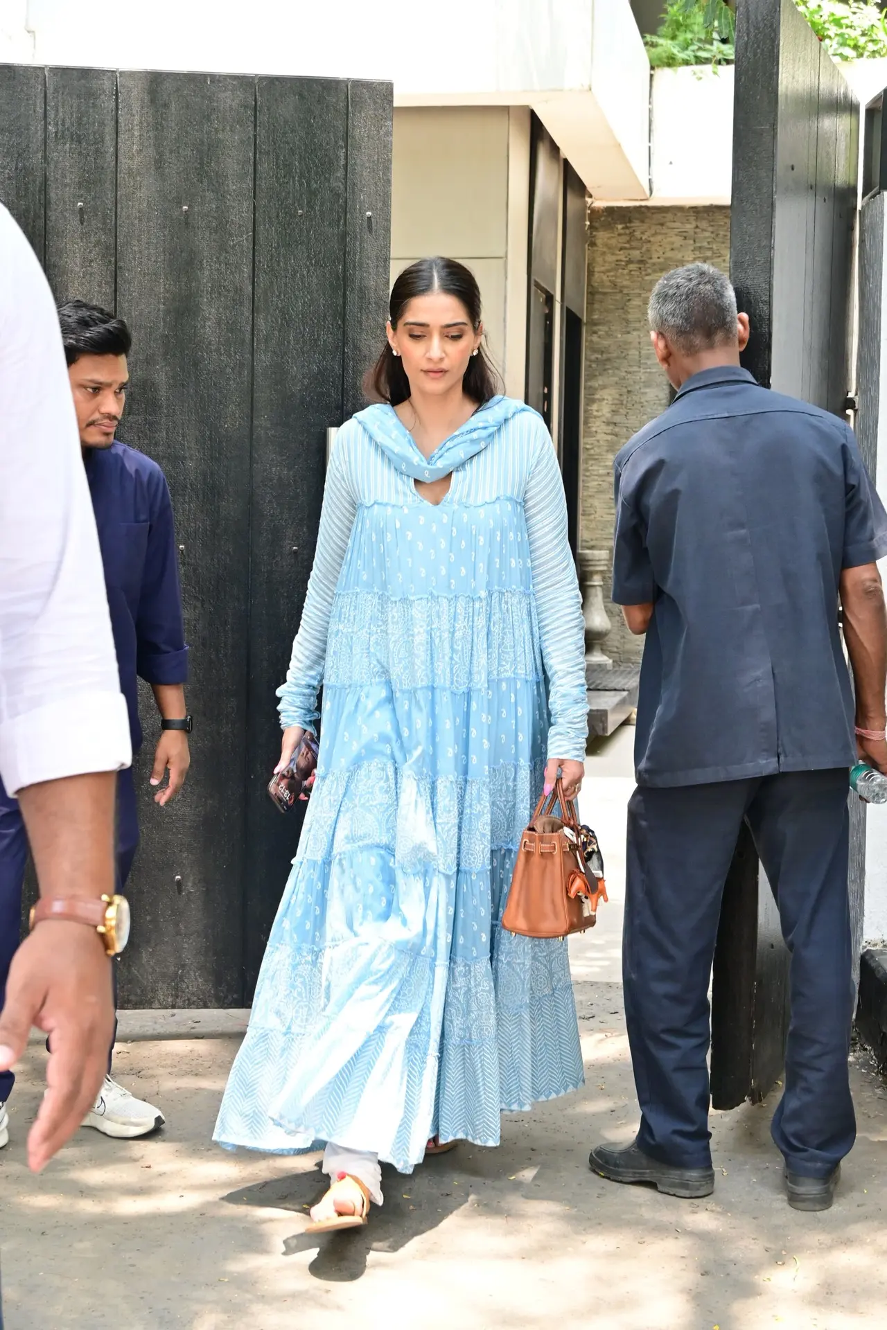 Sonam Kapoor was seen in a blue traditional wear for the prayer meet arranged for her grandmother Nirmal Kapoor