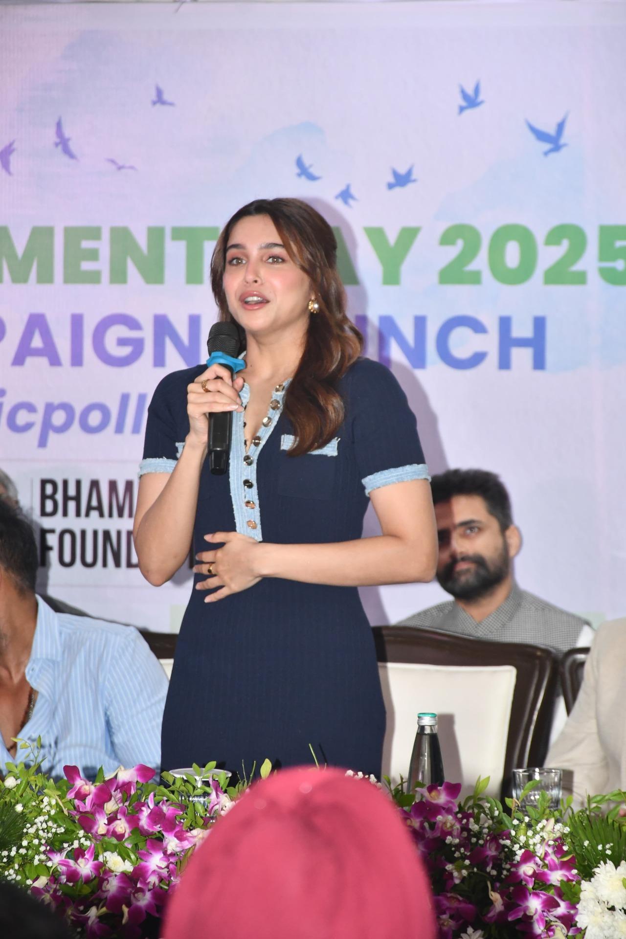 Actress Sharvari addresses the media at an environment day function