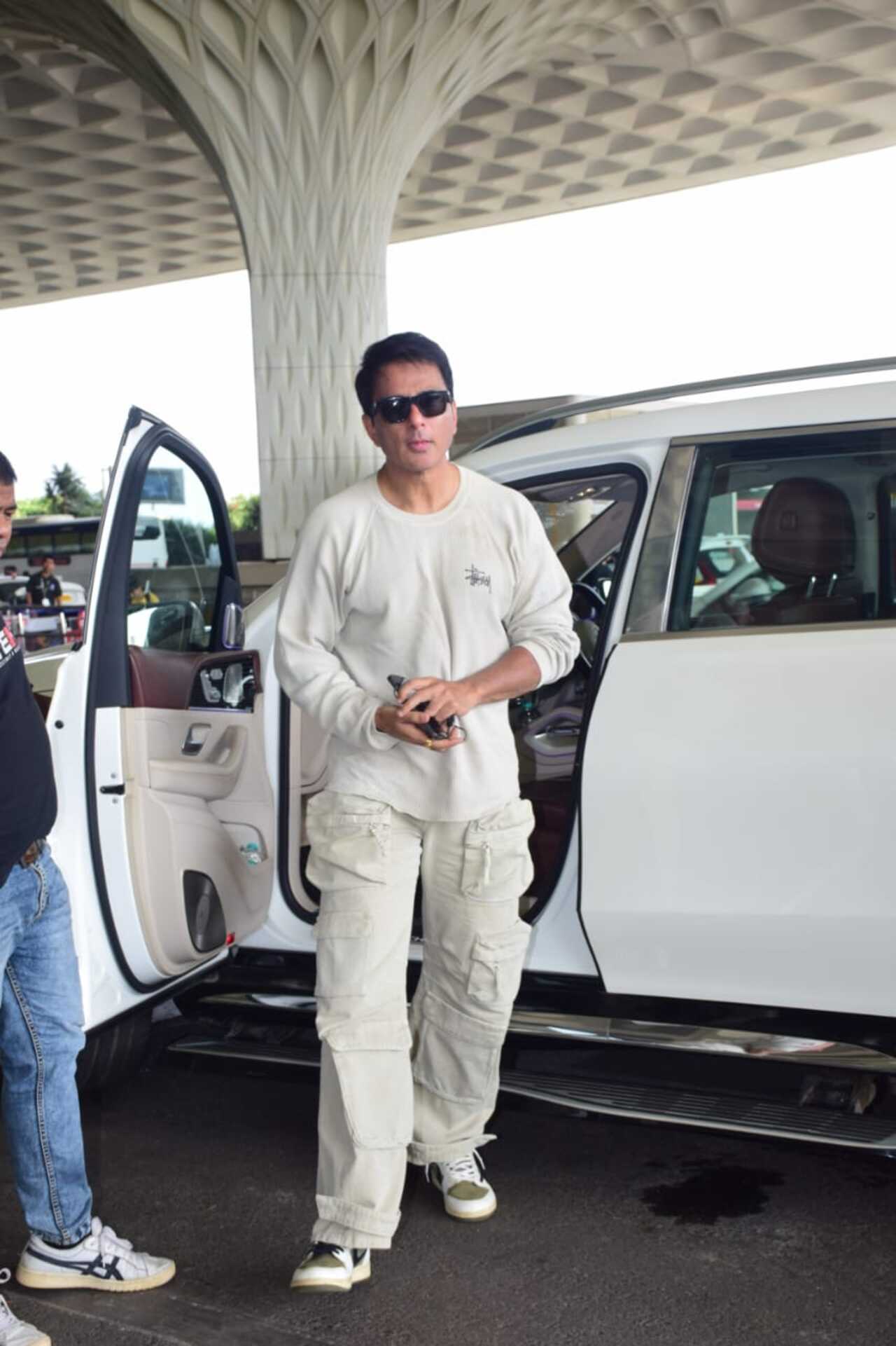 Sonu Sood was spotted in an all-white look at the airport