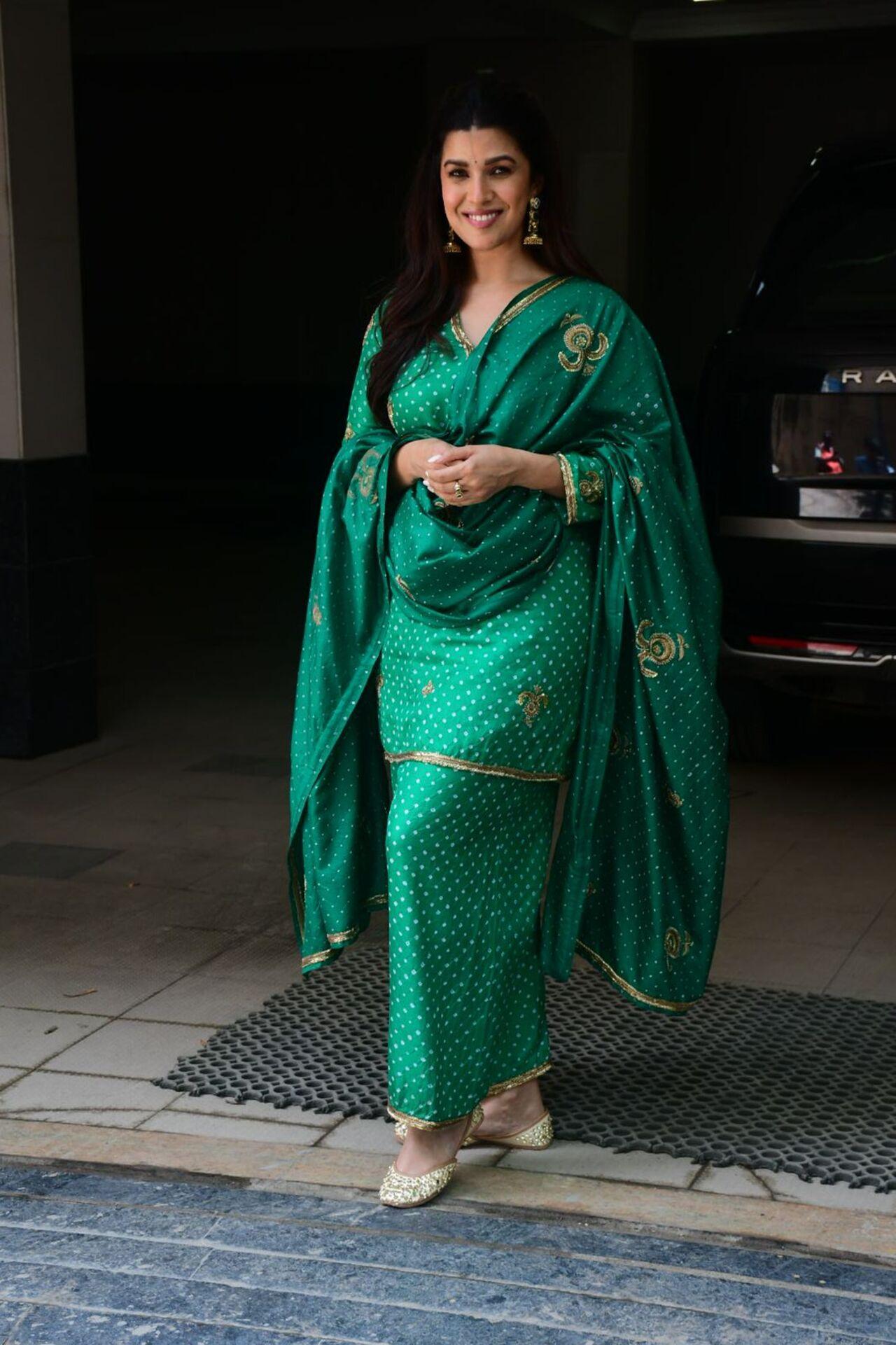 Nimrat Kaur looked radiant in a bright green suit as she spent the day promoting her recently released show Kull