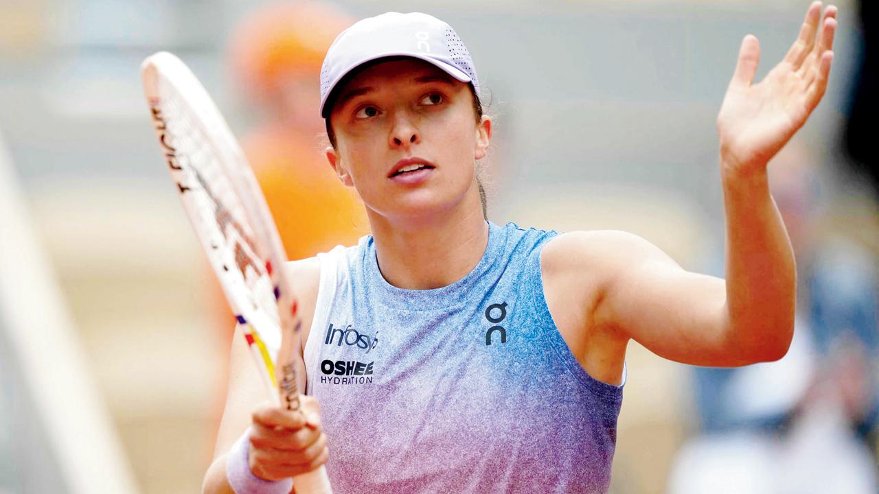 Iga Swiatek celebrates her win over Rebecca  Sramkova yesterday. Pics/AFP