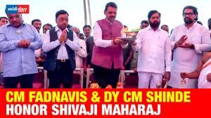 CM Fadnavis, Dy CM Shinde perform Puja at Chhatrapati Shivaji Maharaj Statue in Rajkot