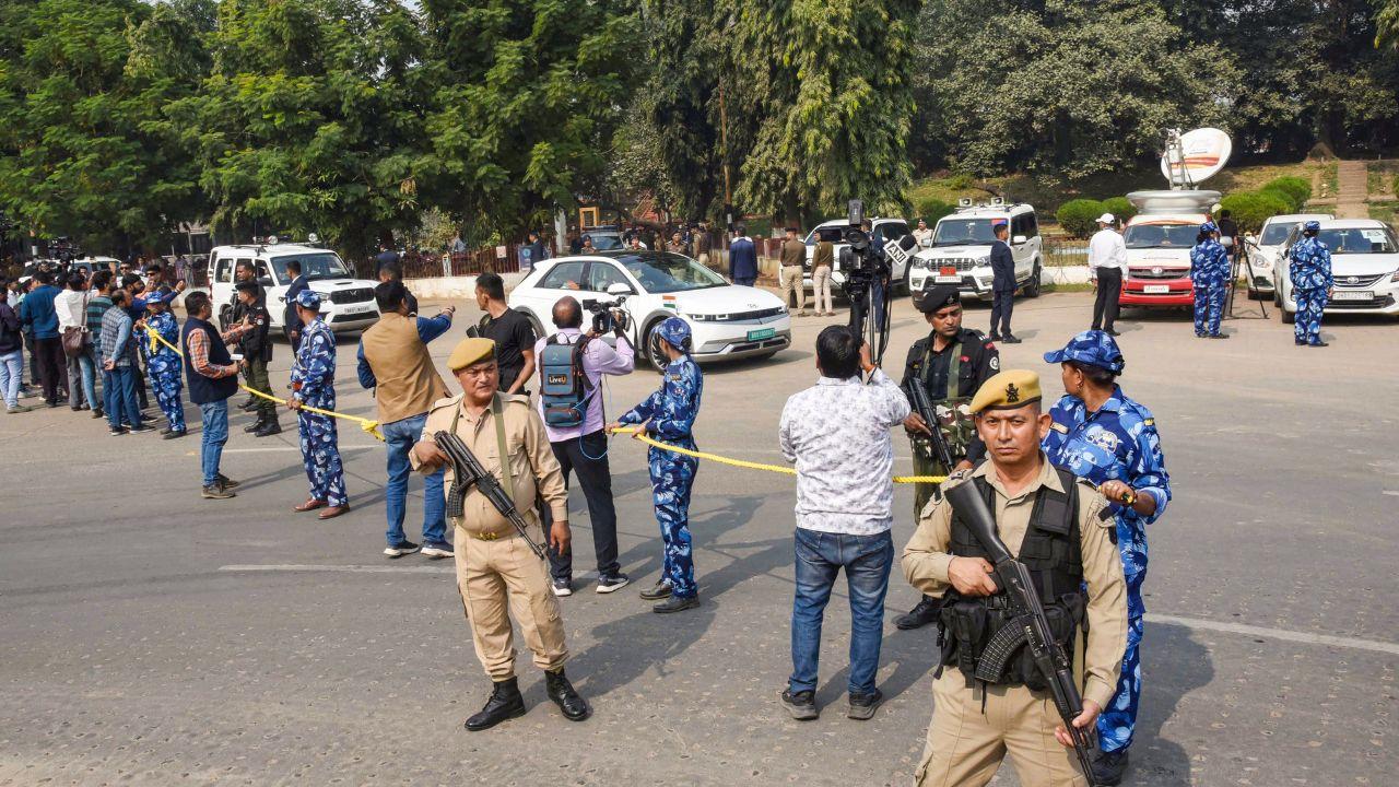 Bihar Chief Minister Nitish Kumar leaves after meeting state Governor Arif Mohammad Khan, at Raj Bhavan. He is likely to resign on November 19, a day ahead of the oath-taking ceremony