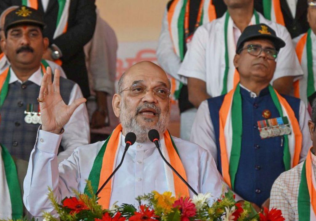 Amit Shah addressing the gathering during 150-year celebration of the national song 'Vande Mataram' at the BJP office in Patna