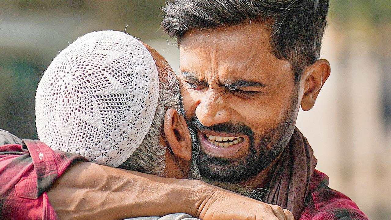 Relatives of a man who died in the blast express sorrow. PIC/PTI