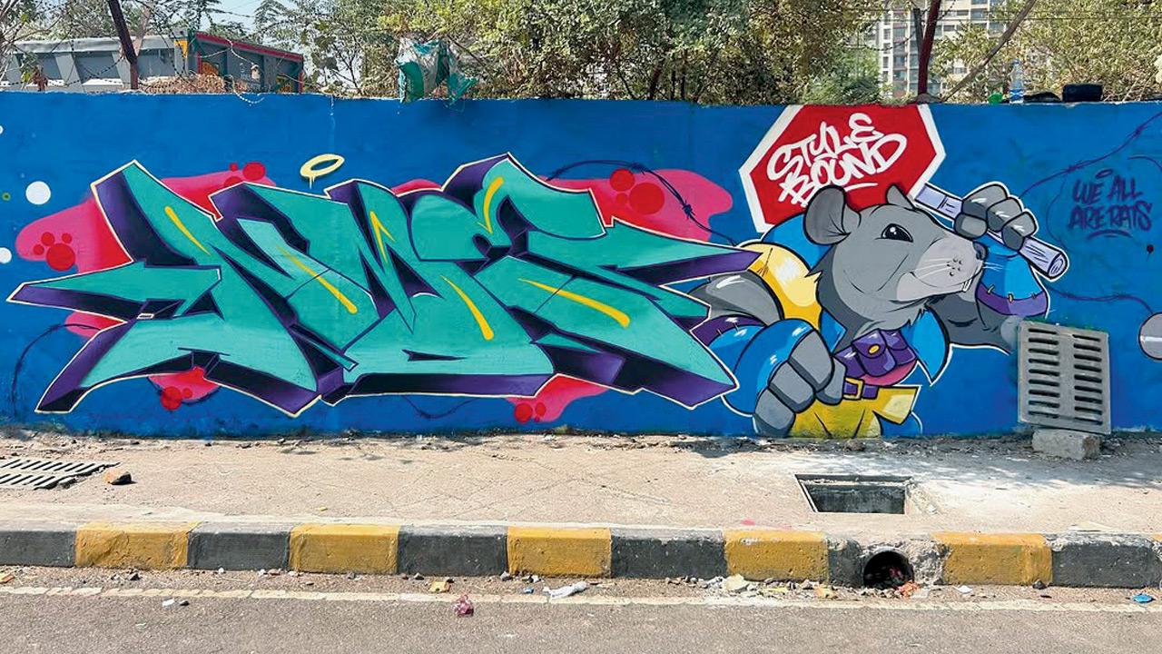 A mural painted by Siddhesh Sapte aka NME in Andheri. PICS COURTESY/NME