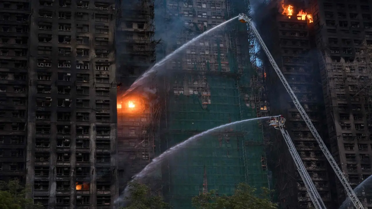 Firefighters continue efforts to douse the blaze in high-rises at Wang Fuk Court, Tai Po District, Hong Kong, on Day 2. PIC/AFP