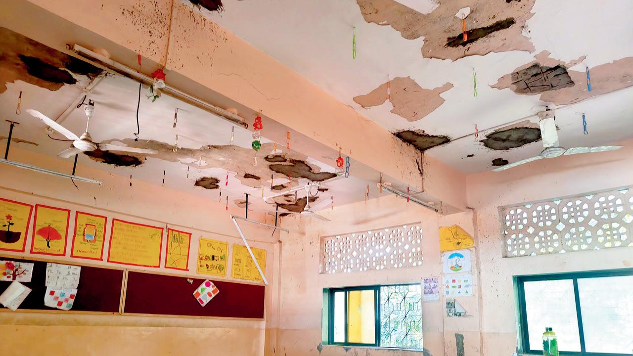 A classroom with ceiling plaster breaking off. PICS/RITIKA GONDHALEKAR/ADITI ALURKAR