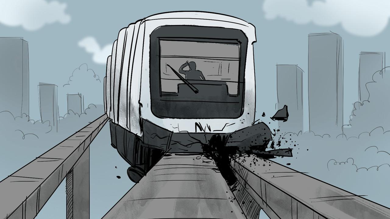 The front rake of the monorail slipped when the operator was trying to switch tracks, triggering an emergency response