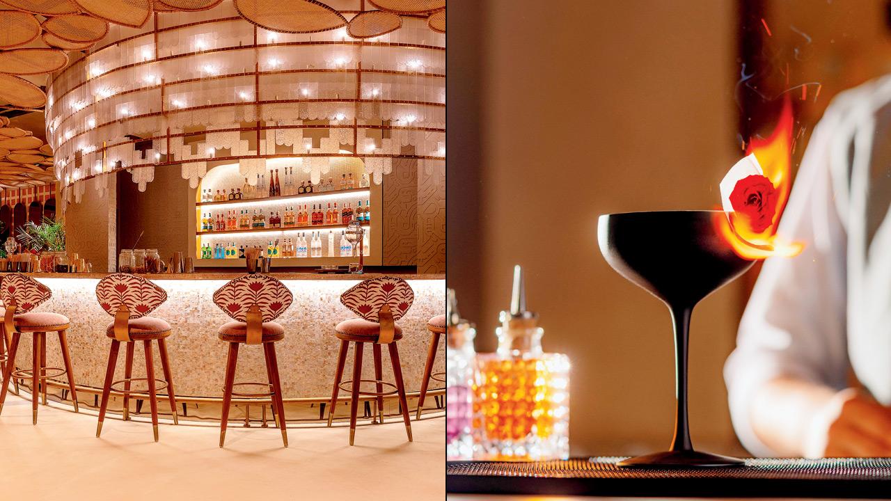 (From left) A view of the new space; Ryusei (Shooting Star) cocktail