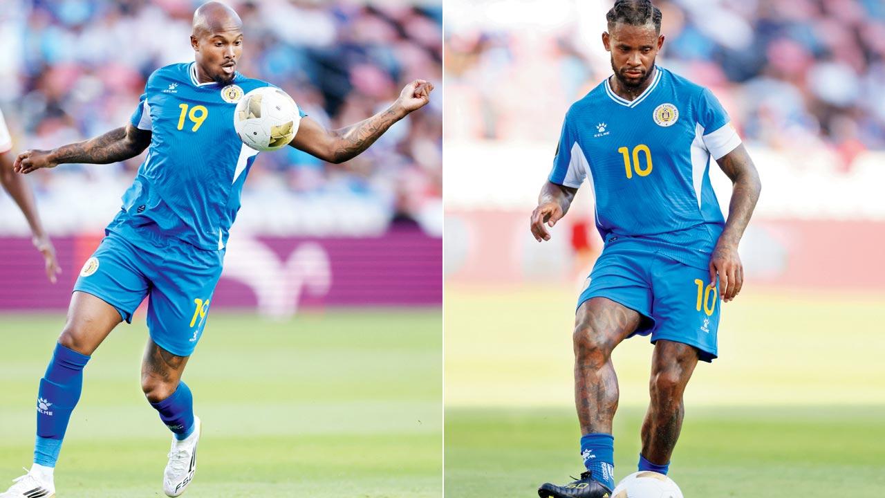Curacao’s star striker Gervane Kastaneer; (right) Curacao’s skipper Leandro Bacuna