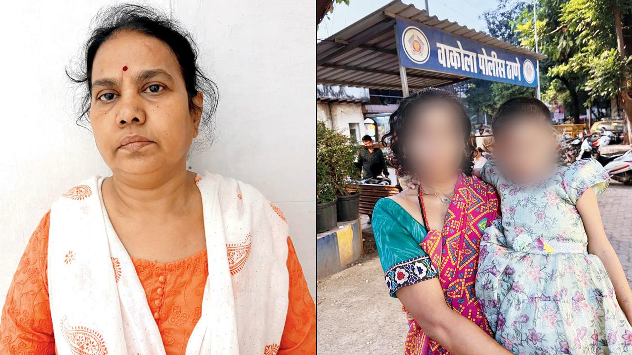 Accused BAMS doctor, Vrinda Chavan; (right) mother reunited with her child at Vakola police station. Pics/By Special Arrangement