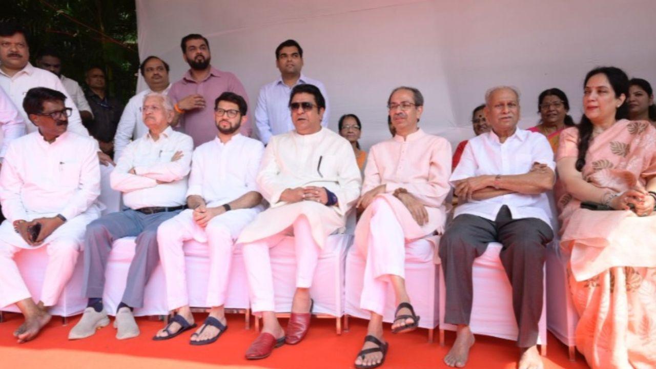 <p>Maharashtra Navnirman Sena President Raj Thackeray paid homage to the Hindu Hrudaysamrat Shiv Sena Pramukh Balasaheb Thackeray at the Shiv Tirth memorial site</p>