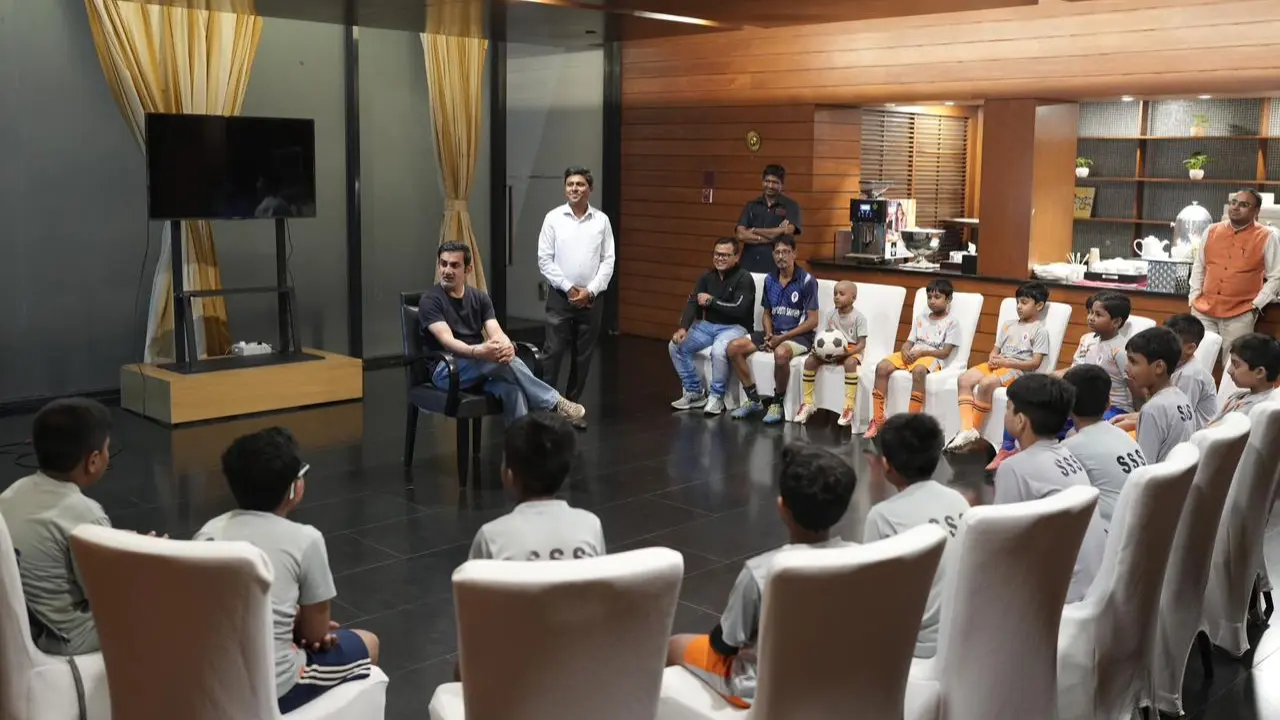 Gautam Gambhir interacts with young footballers in Kolkata Team India`s head coach Gautam Gambhir interacting with young footballers in Kolkata