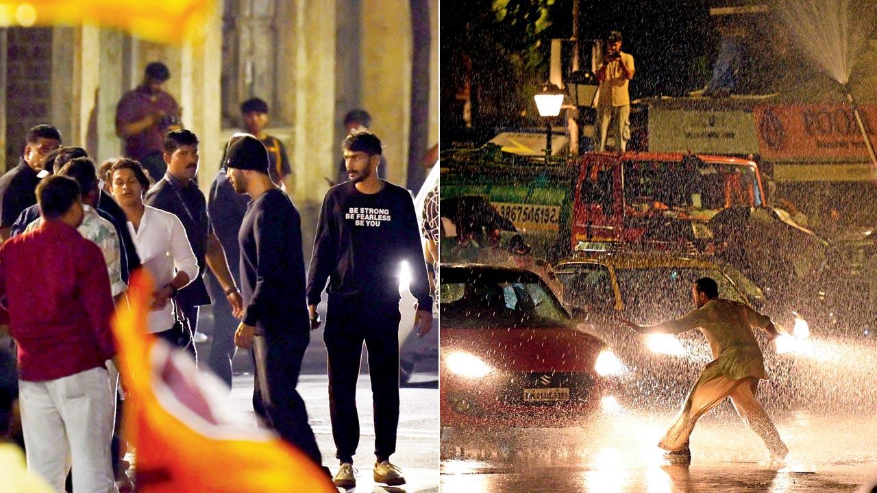 (Left) Akshay Kumar; (right) Saif Ali Khan shooting near Capitol cinema