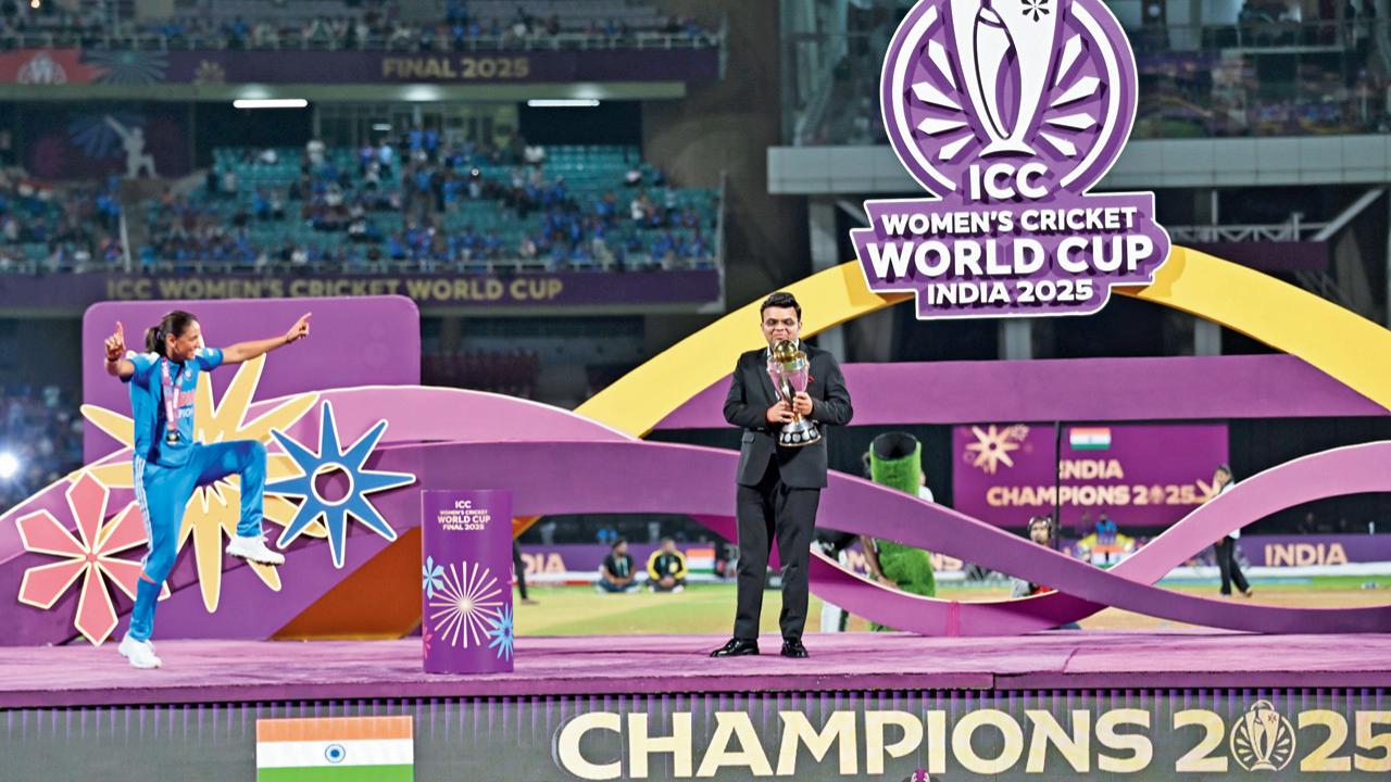 It’s all about bat, ball and balle balle as captain Harmanpreet Kaur does the bhangra while stepping on the dais to take the winner’s trophy from International Cricket Council chairman Jay Shah