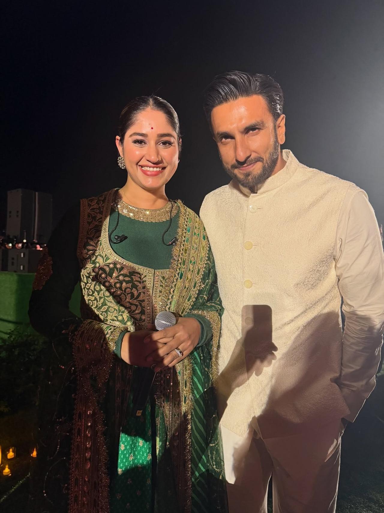 Singer Pratibha Singh shared a picture posing with Ranveer Singh, who looked dapper and stylish in an ivory sherwani.