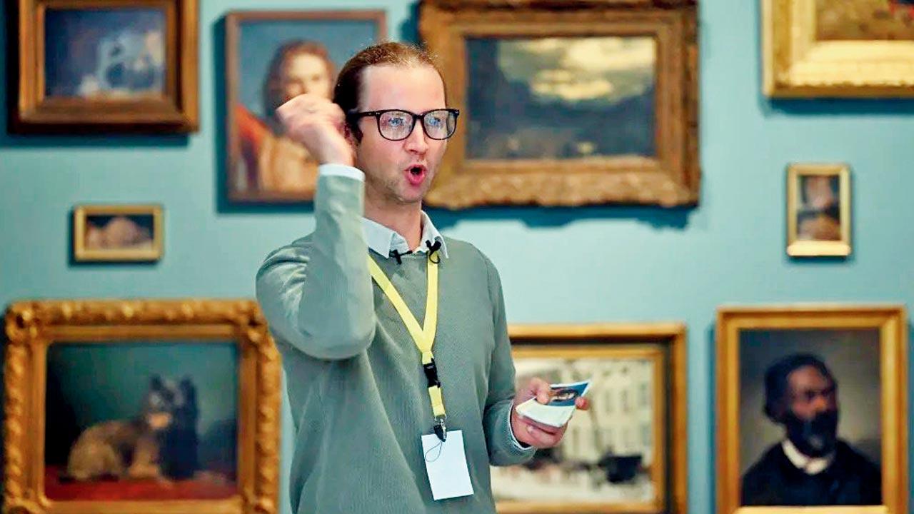 Carl Brandi makes the museum visitors feel dumb. PIC/NYPOST 