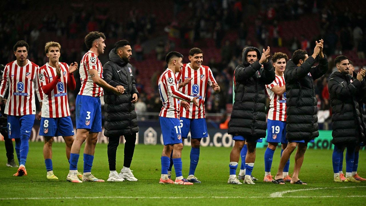 Atletico Madrid beats Union Saint-Gilloise in Champions League Atletico Madrid`s celebrate victory at the end of the UEFA Champions League league phase day 4 football match between Club Atletico de Madrid and Union St-Gilloise at the Metropolitano Stadium in Madrid. Pic/AFP