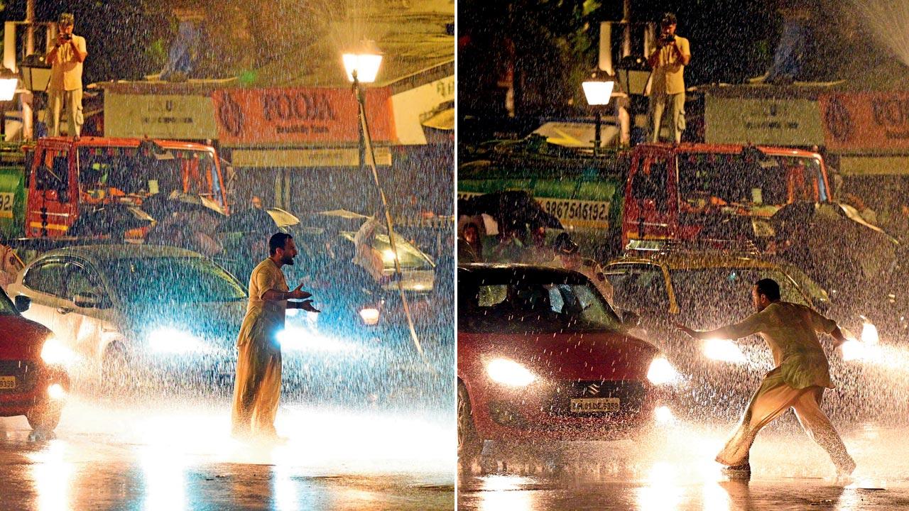 mid-day captured Saif Ali Khan shooting for the film near Chhatrapati Shivaji Maharaj Terminus on October 31 