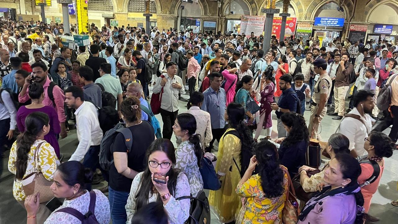 Commuters filled the CSMT premises as they waited for train services to resume
