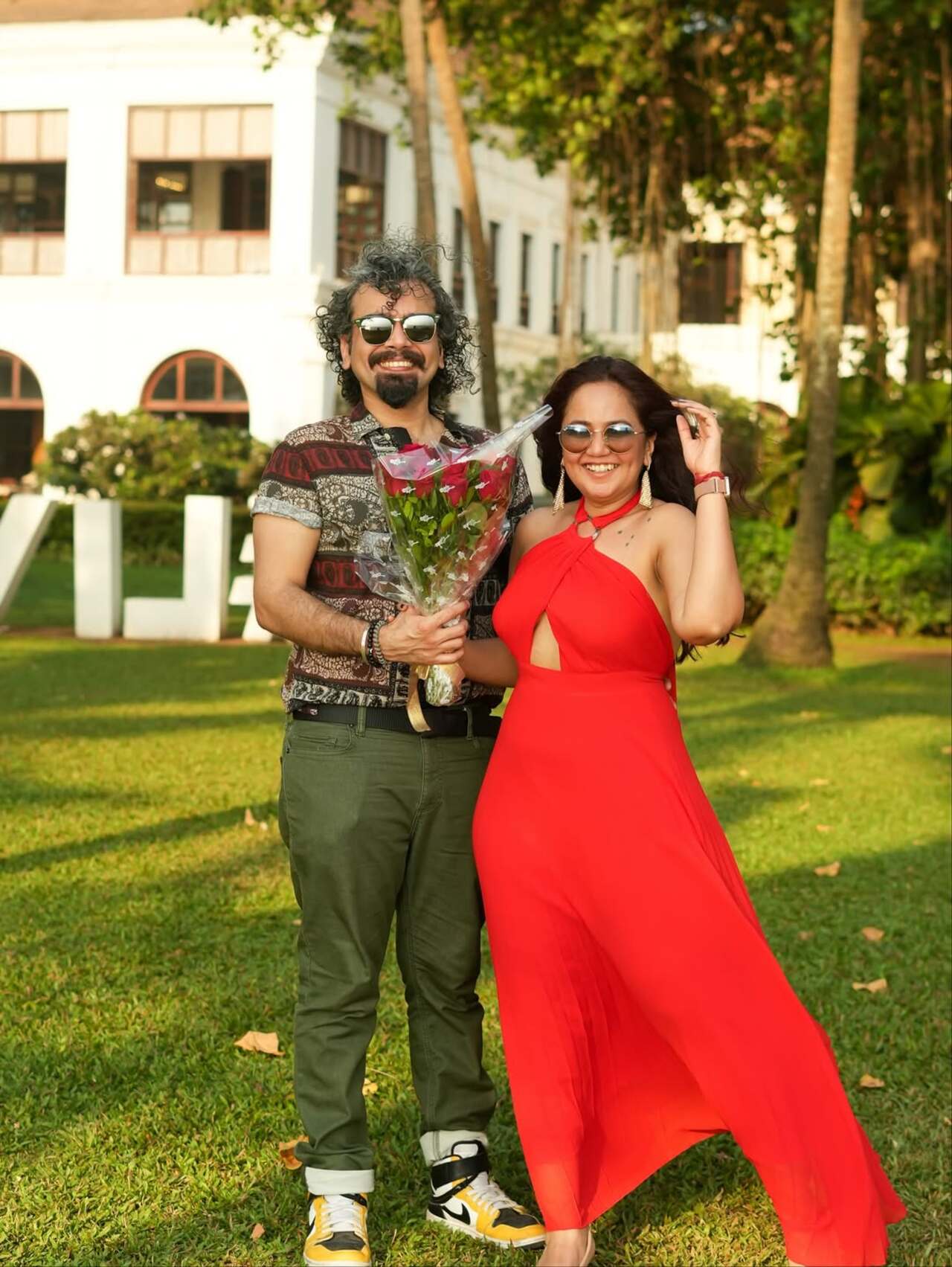 The duo pose for the fans and their friends