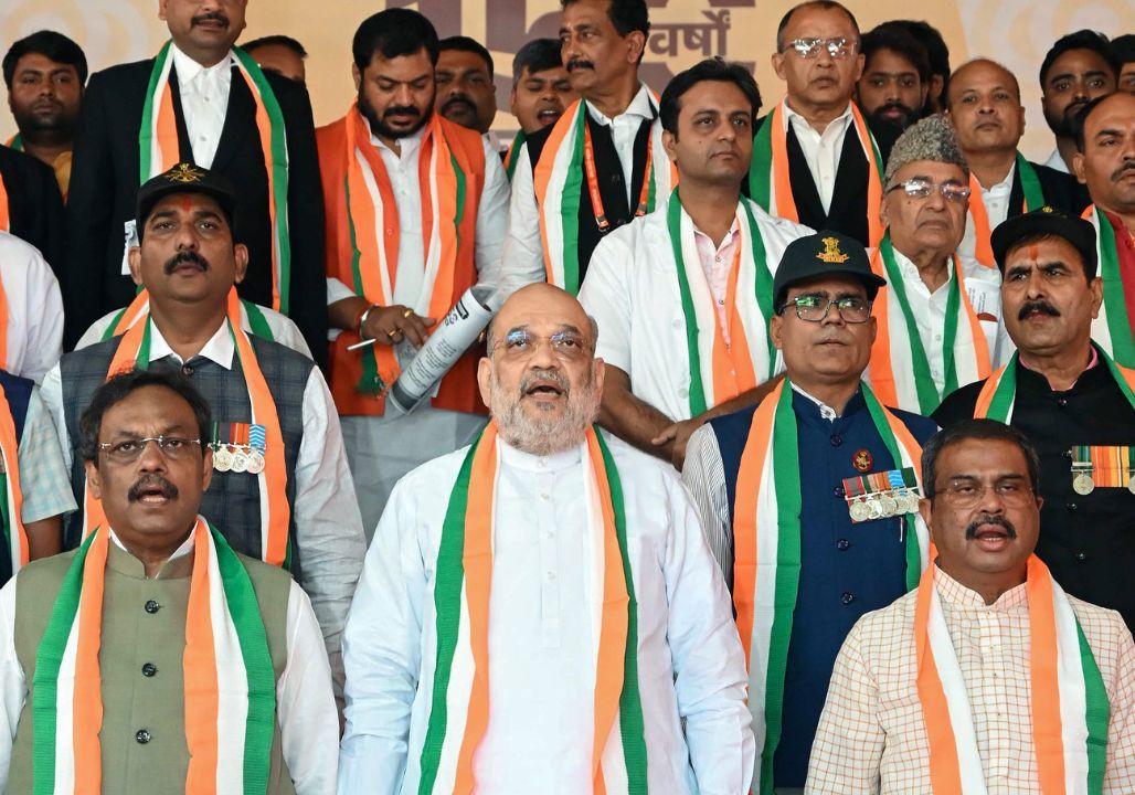 Amit Shah celebrating 150 years of 'Vande Mataram' at an event in Patna. (Pics/PTI)