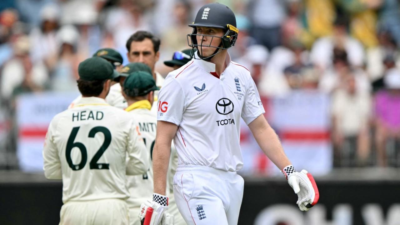 Australian players celebrate the wicket of England's Zak Crawley in a Test match at the Optus Stadium in Perth (Pic: AFP)