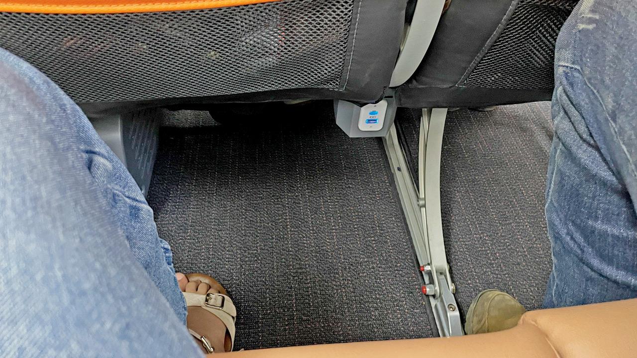 Each seat on the revamped Boeing 737-8 now features both Type-A and Type-C charging ports for in-flight convenience. Pics/Madhulika Ram Kavattur