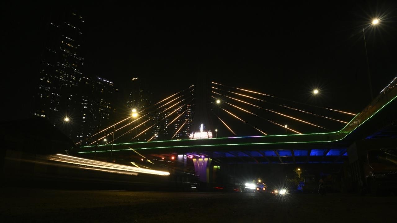 Mumbai’s first land-based cable-stayed road overbridge at Reay Road Railway Station was illuminated on the occasion of Diwali (Photo/Ashish Raje)