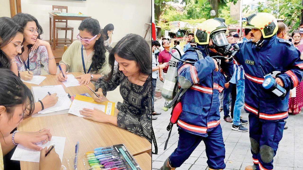Students write letters to the (right) firefighters of Mumbai. PICS COURTESY/MNWC; FILE PIC