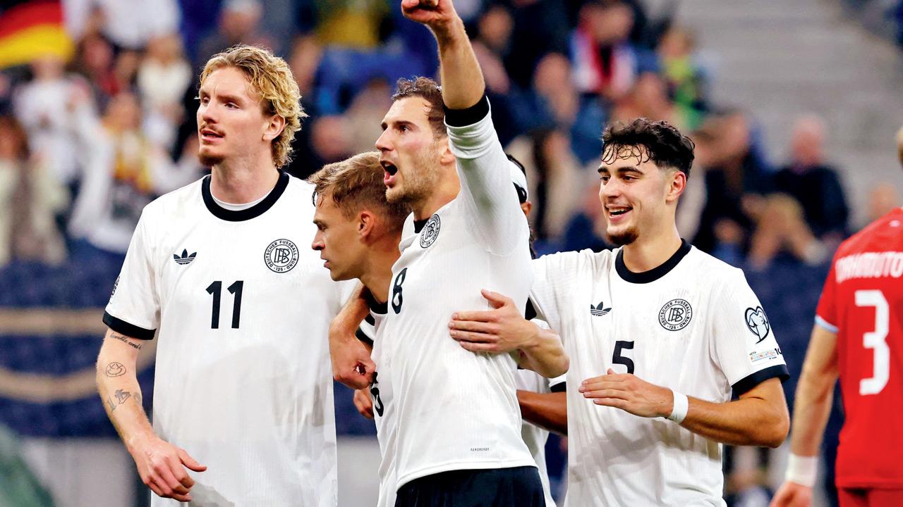 Germany players celebrate a goal vs Luxembourg on Friday. Pics/AFP
