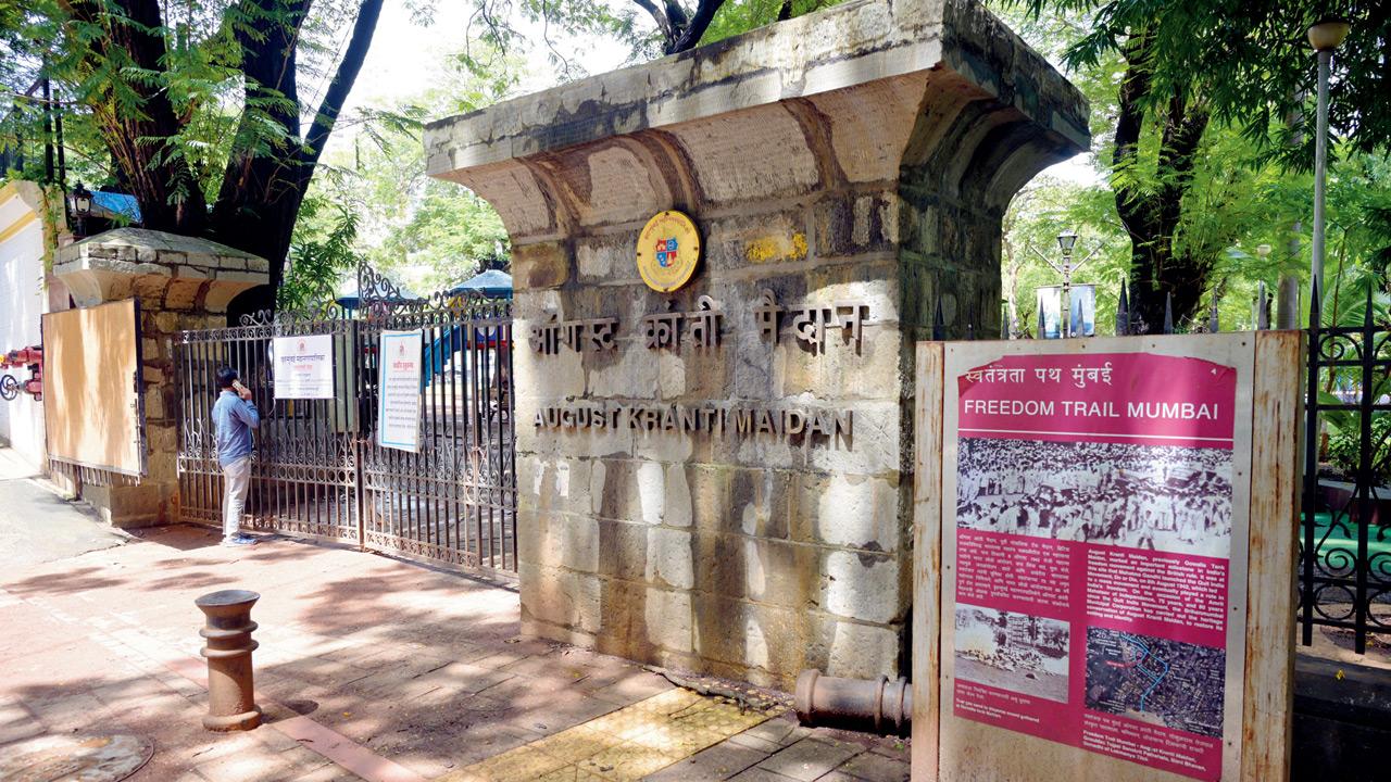Front gate of August Kranti Maidan in Grant Road West on Wednesday. PIC/KIRTI SURVE PARADE