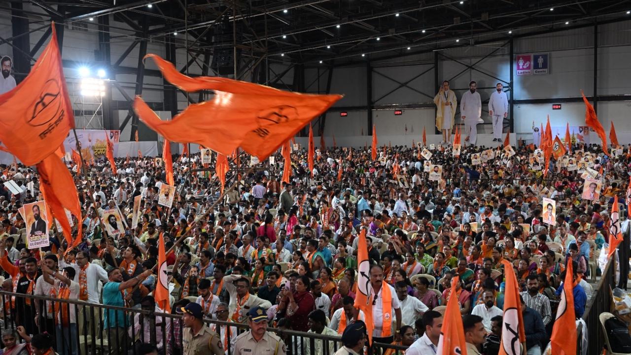 Party workers and leaders from in large numbers reached NESCO in Goregaon to attend the annual Dussehra rally of Shiv Sena