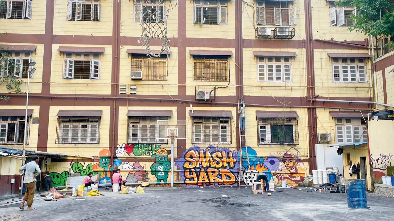 The newly-created graffiti on the facade of the college. PIC COURTESY/RAHUL MAURYA